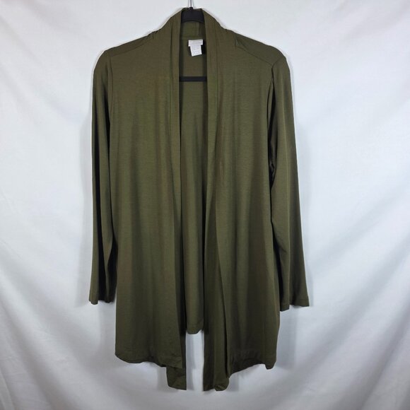 Chico's Olive Green Touch of Cool Knit Open Front Cardigan Women's Size Medium - Picture 1 of 13